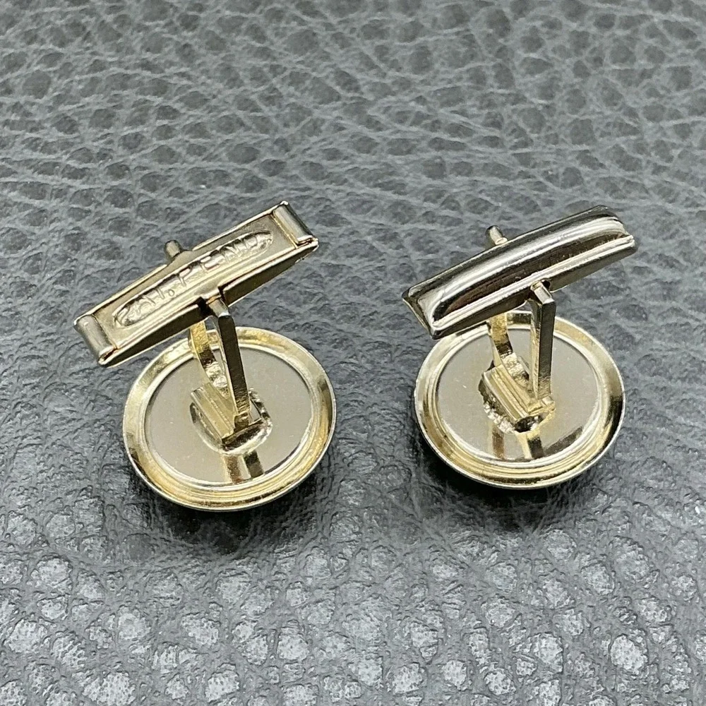 Vintage Mens Roman Warrior Cufflinks Tie Bar Set Gold Tone Brown Cameo Cabochon